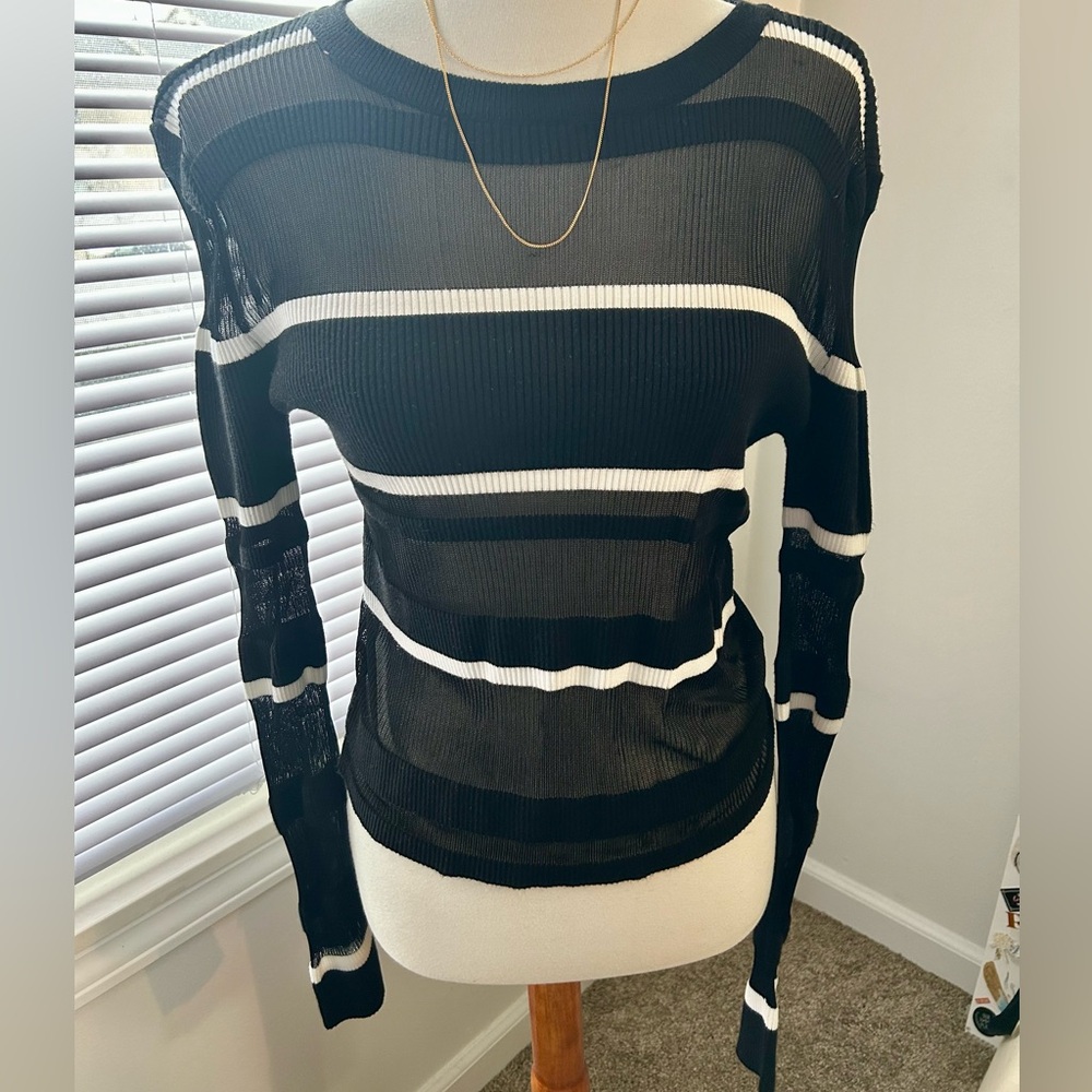 Chic Sheer Panel Striped Sweater